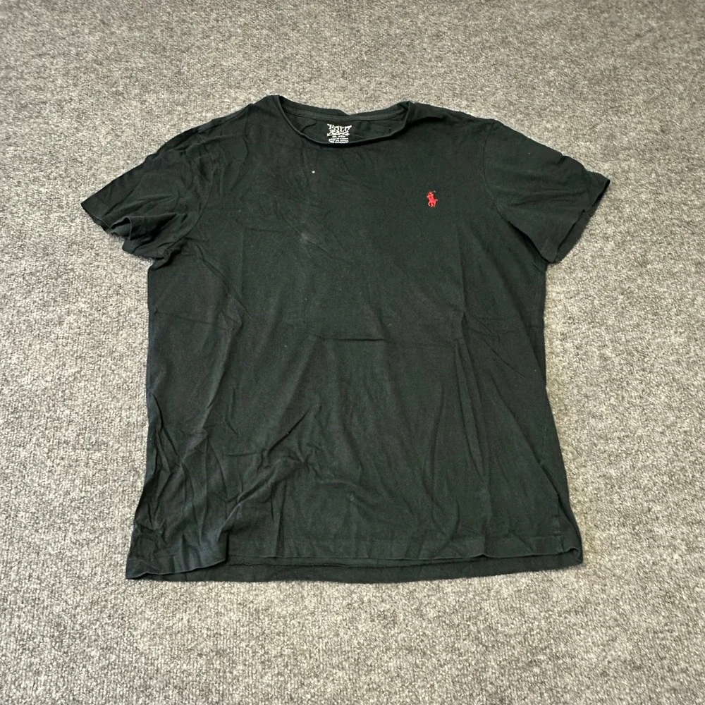 Polo Ralph Lauren Shirt Mens Size L Black Custom Fit Cotton Short Sleeve Pony